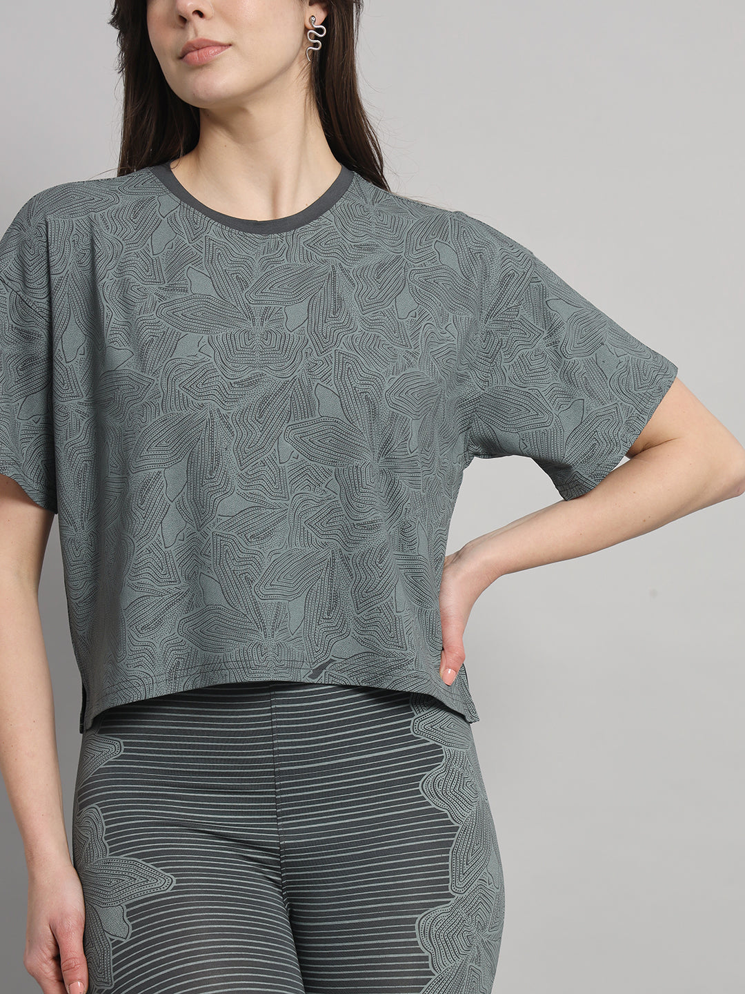 Slate grey all over print leggings set