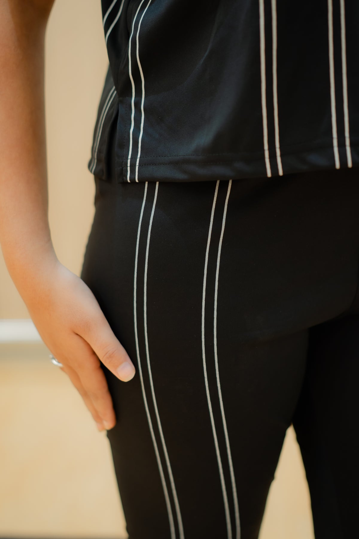 Black Striped Stretchable Leggings Set