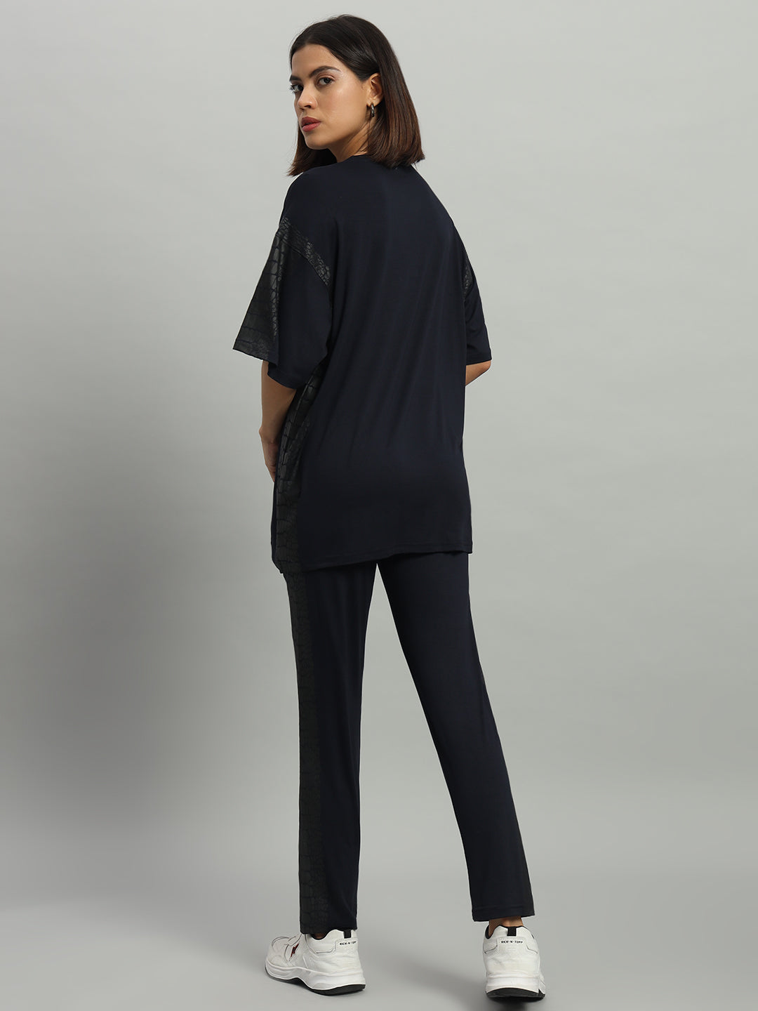 Navy Snakeskin Detailed Leggings Set