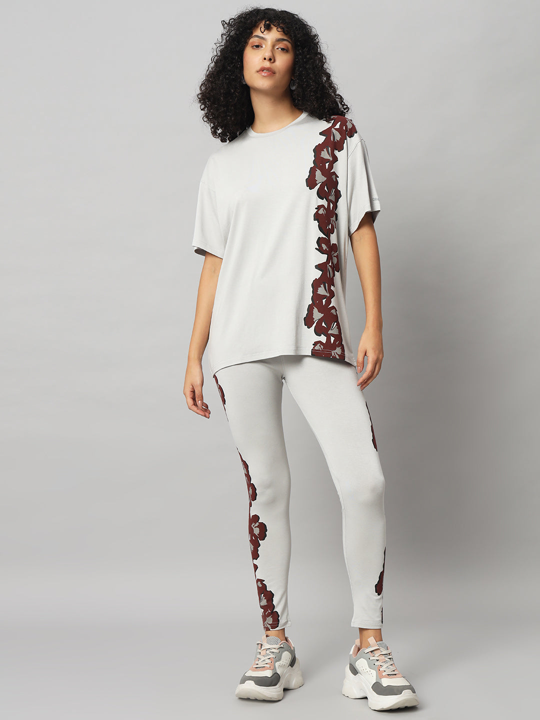 Cloud Grey Floral Leggings Set