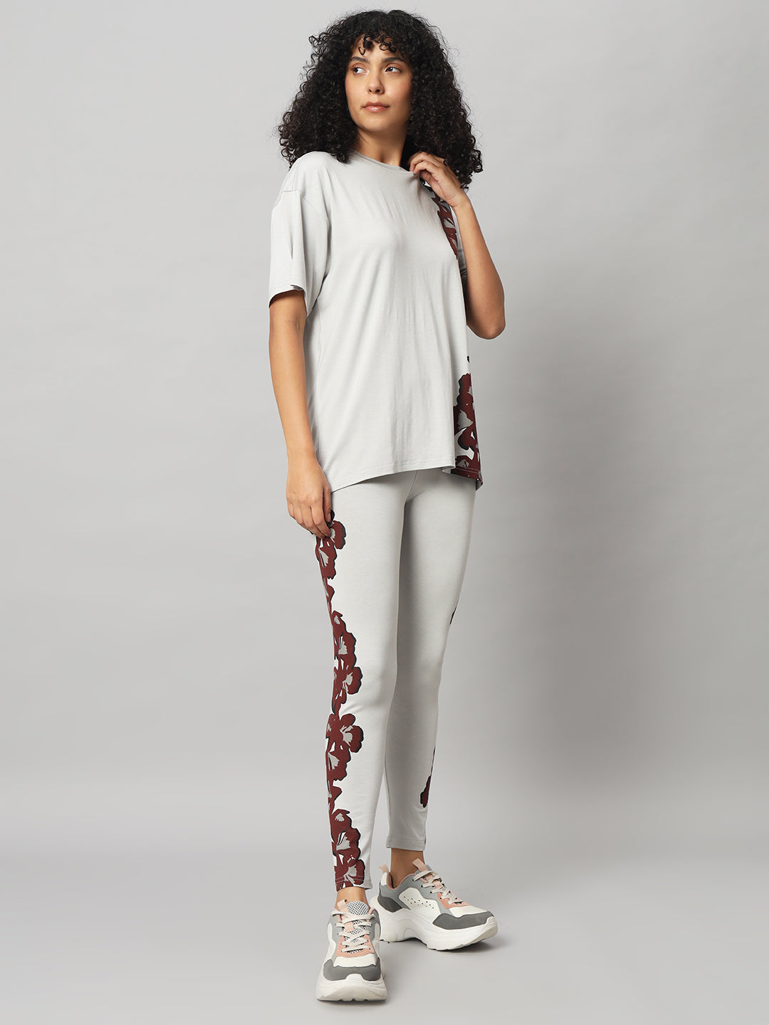 Cloud Grey Floral Leggings Set