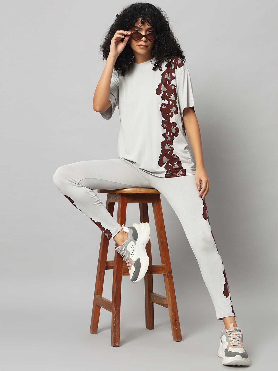 Cloud Grey Floral Leggings Set