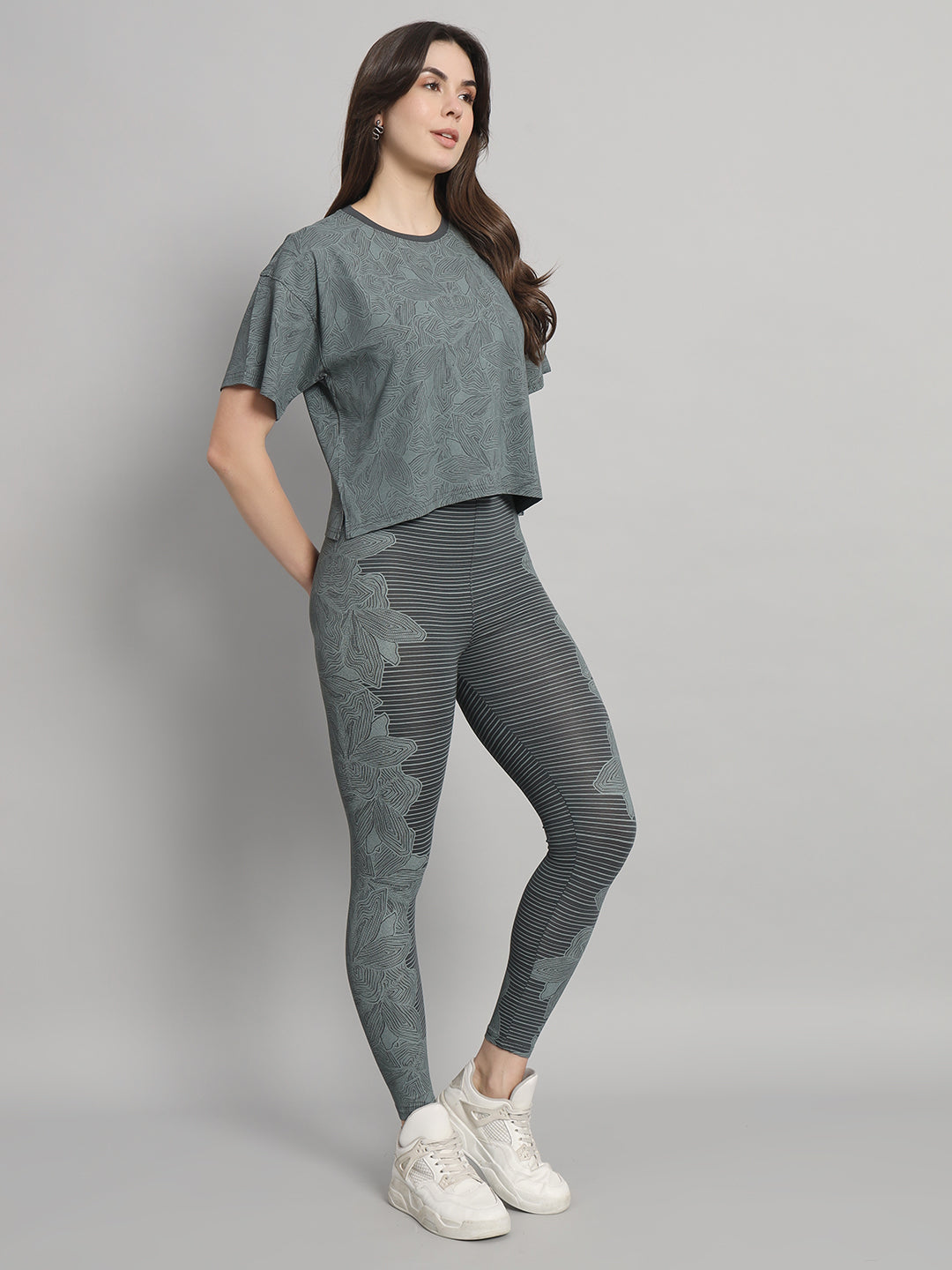 Slate grey all over print leggings set