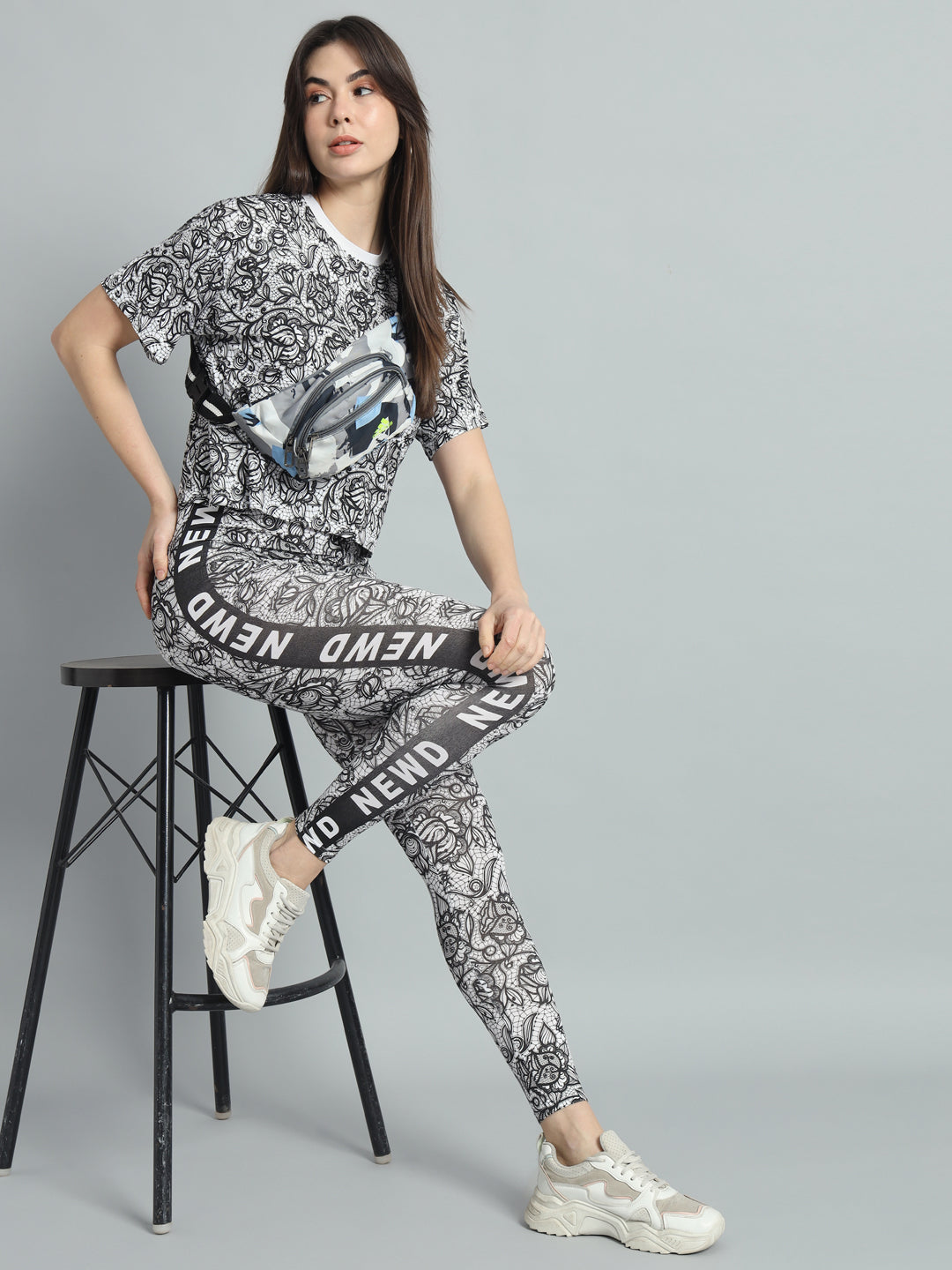 Floral Net Printed Leggings Set