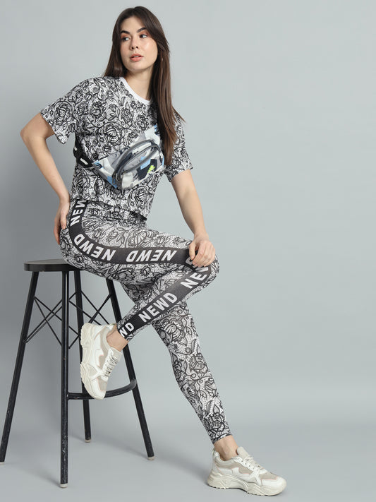 Floral Net Printed Leggings Set