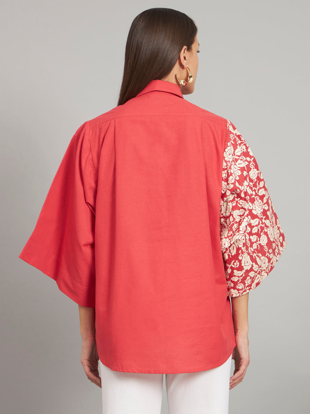 Red Hand Embellished Shirt With Baggy Sleeve