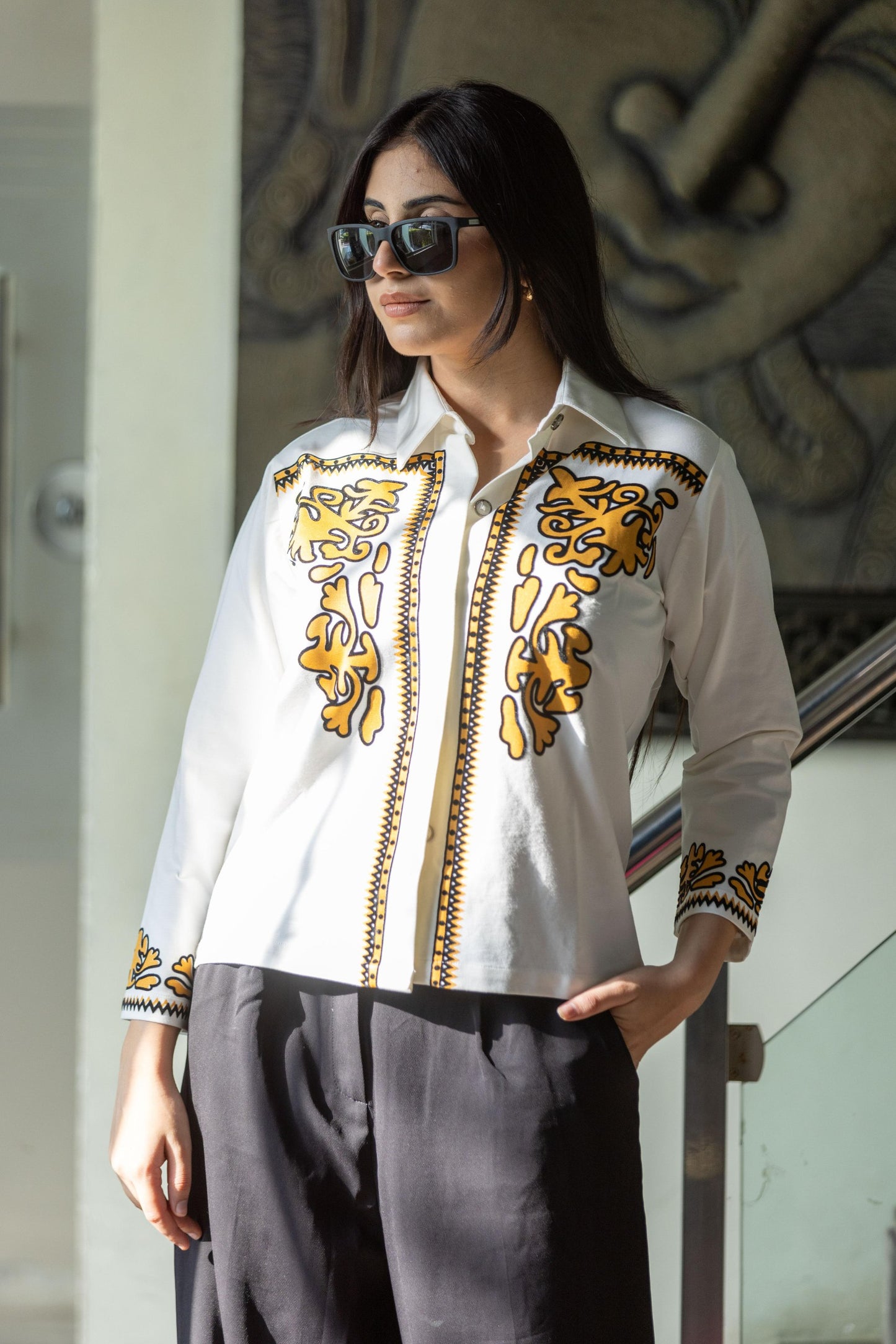 White premium flocked shirt