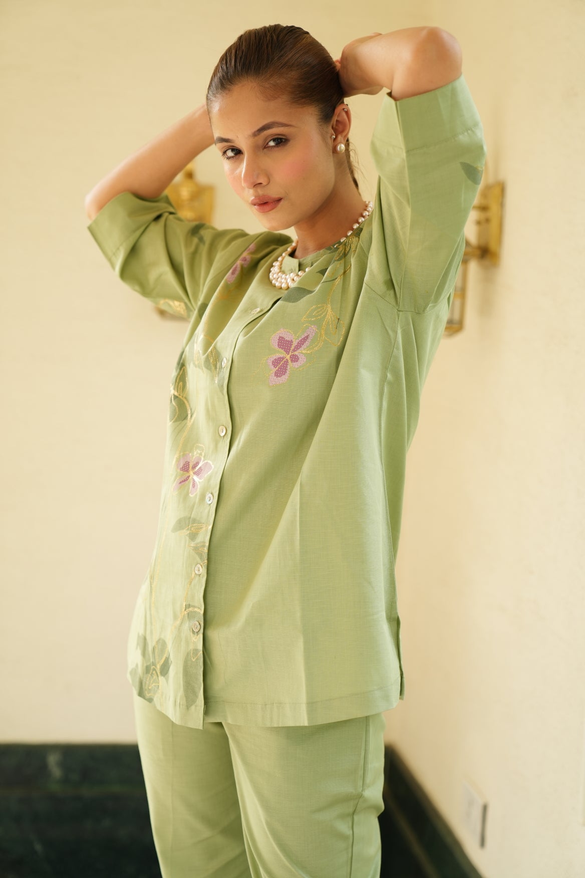 Green floral detailed co-ord set