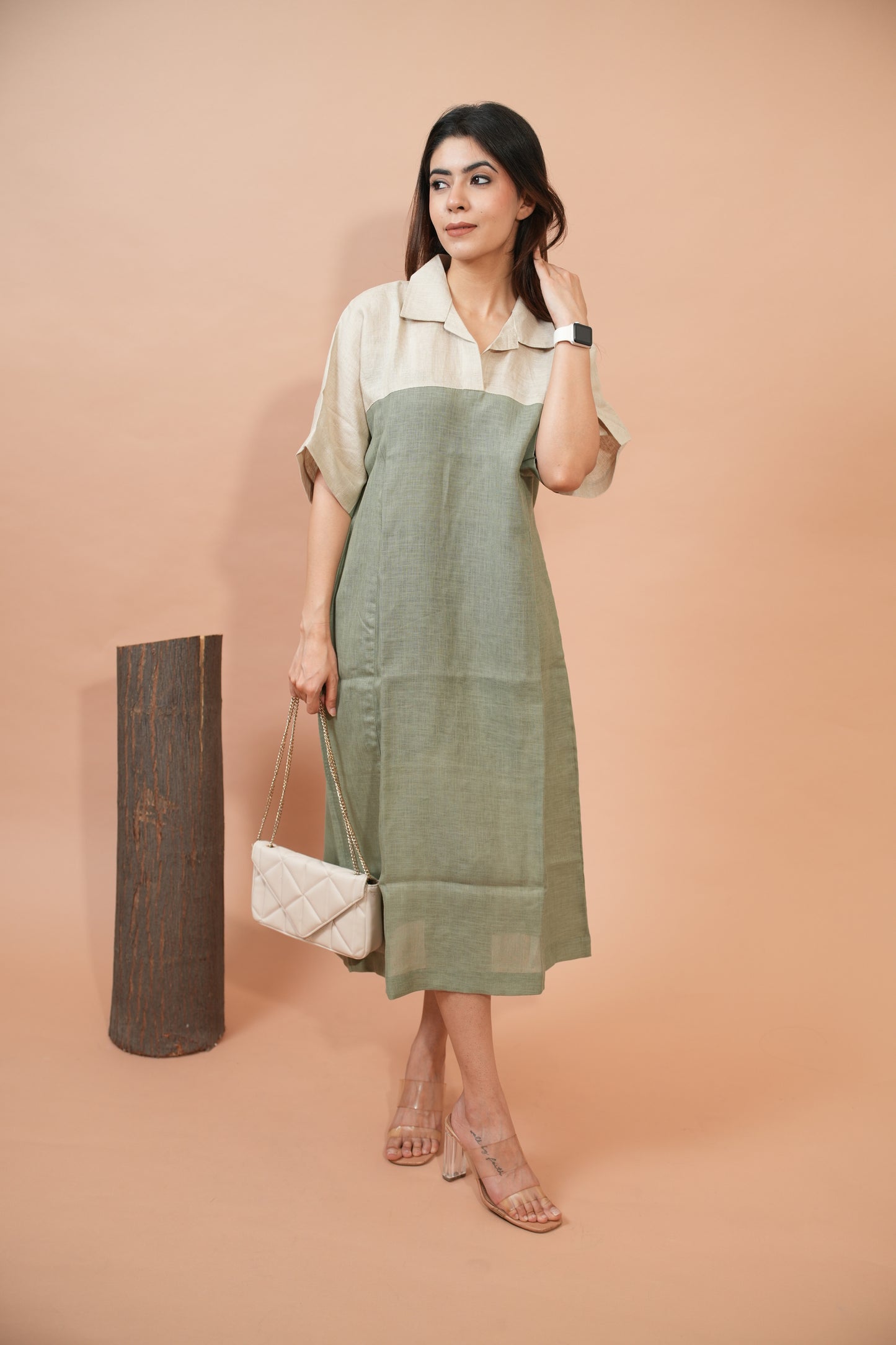 Sage & Sand Panelled Midi Dress