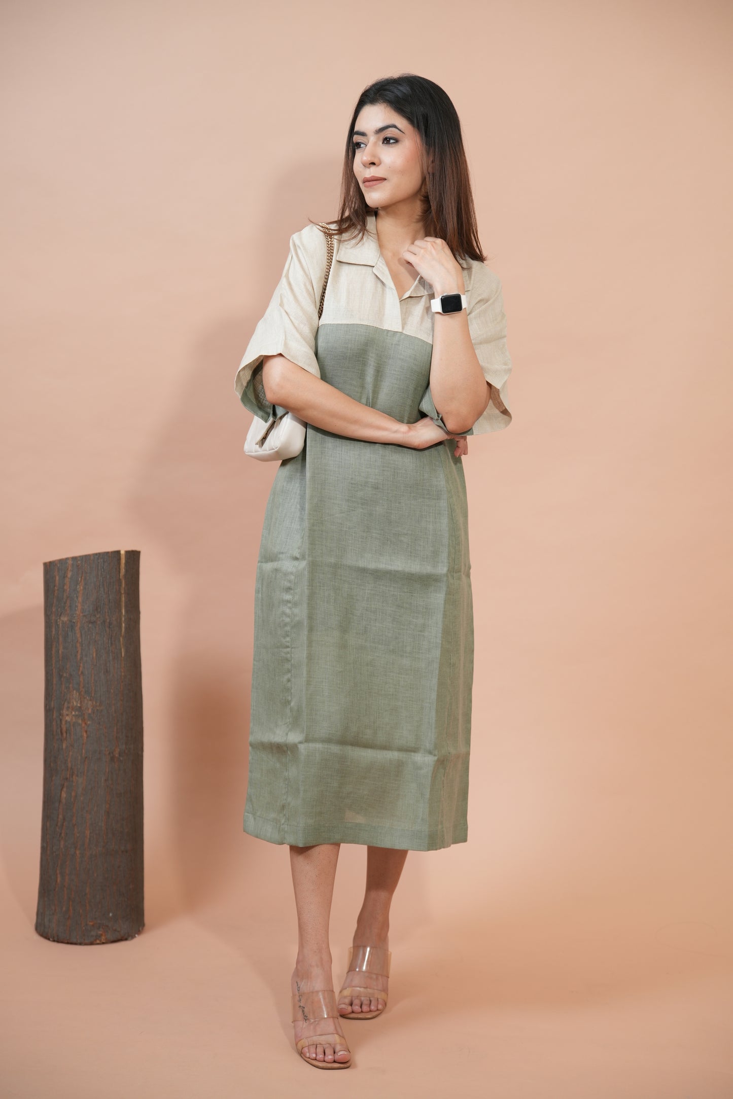 Sage & Sand Panelled Midi Dress