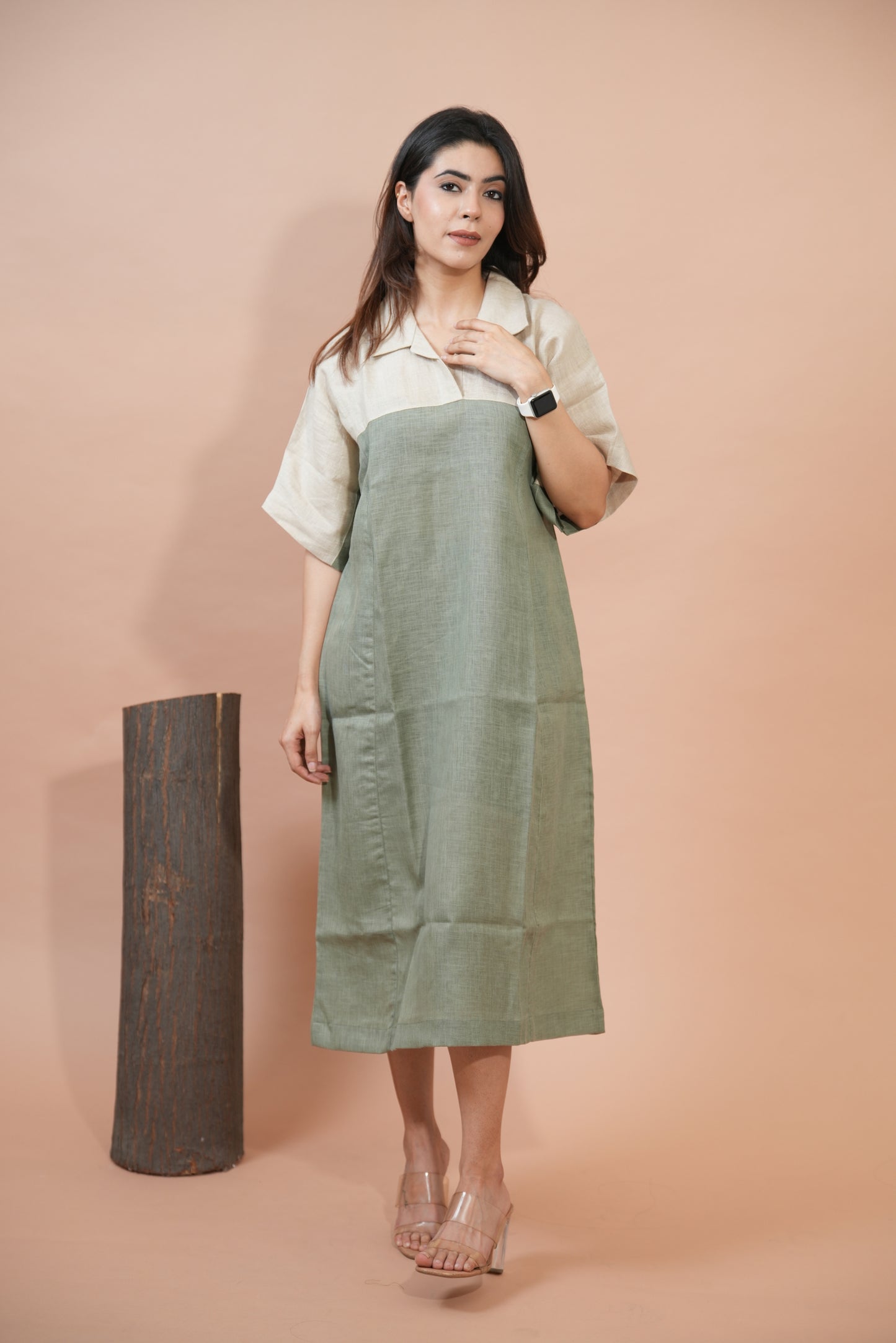 Sage & Sand Panelled Midi Dress