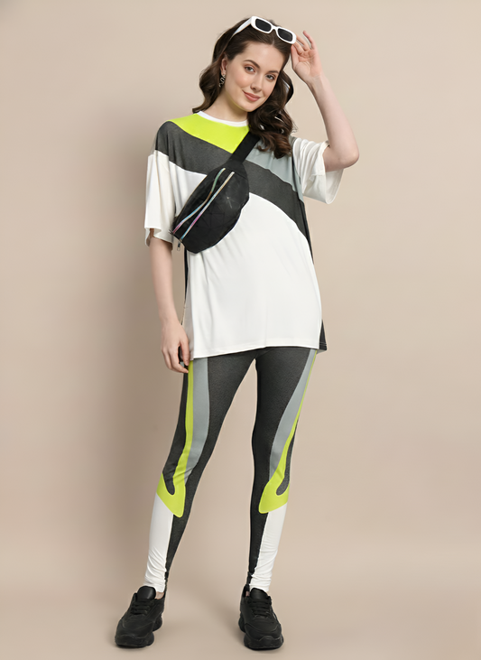 Lime Colourblock Leggings Set