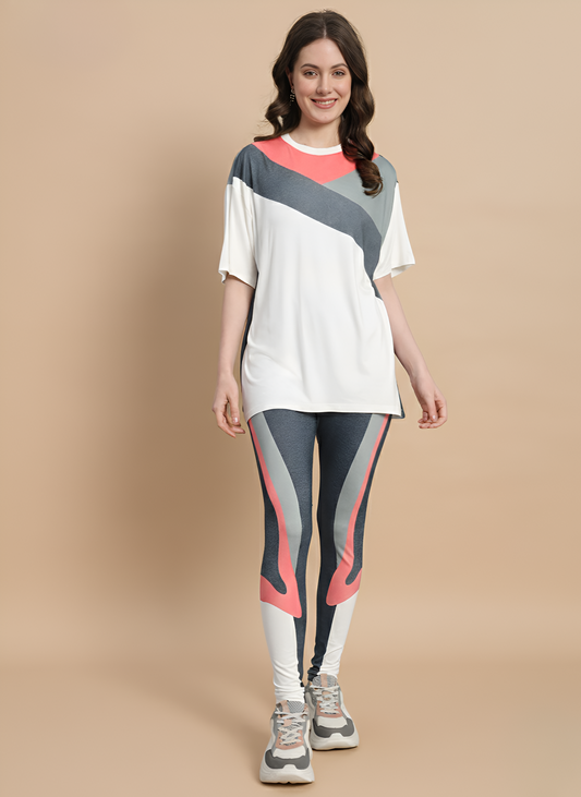 Salmon Colourblock Leggings Set