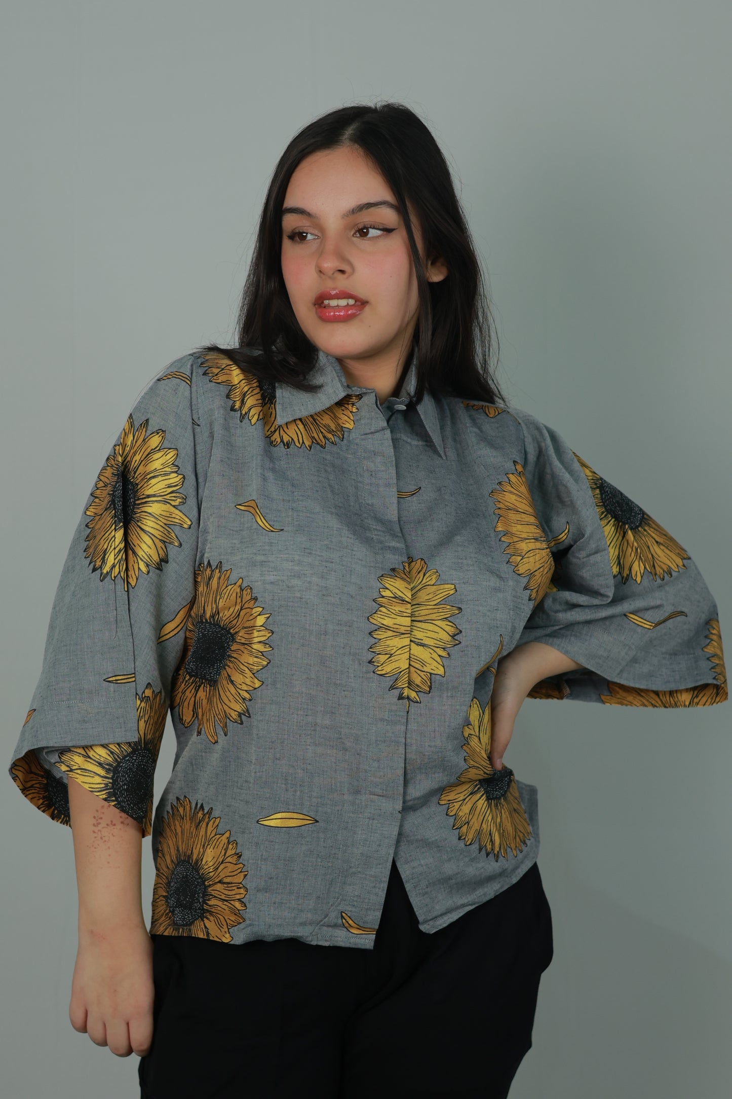 Grey Sunflower All Over Printed Shirt