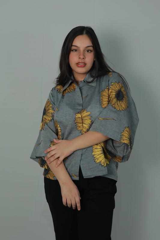 Grey Sunflower All Over Printed Shirt
