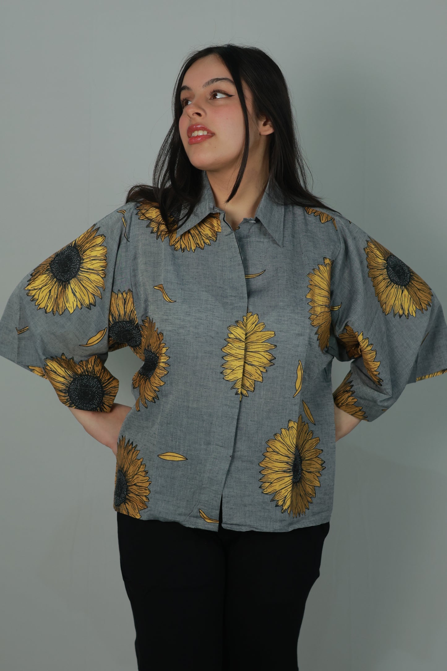 Grey Sunflower All Over Printed Shirt