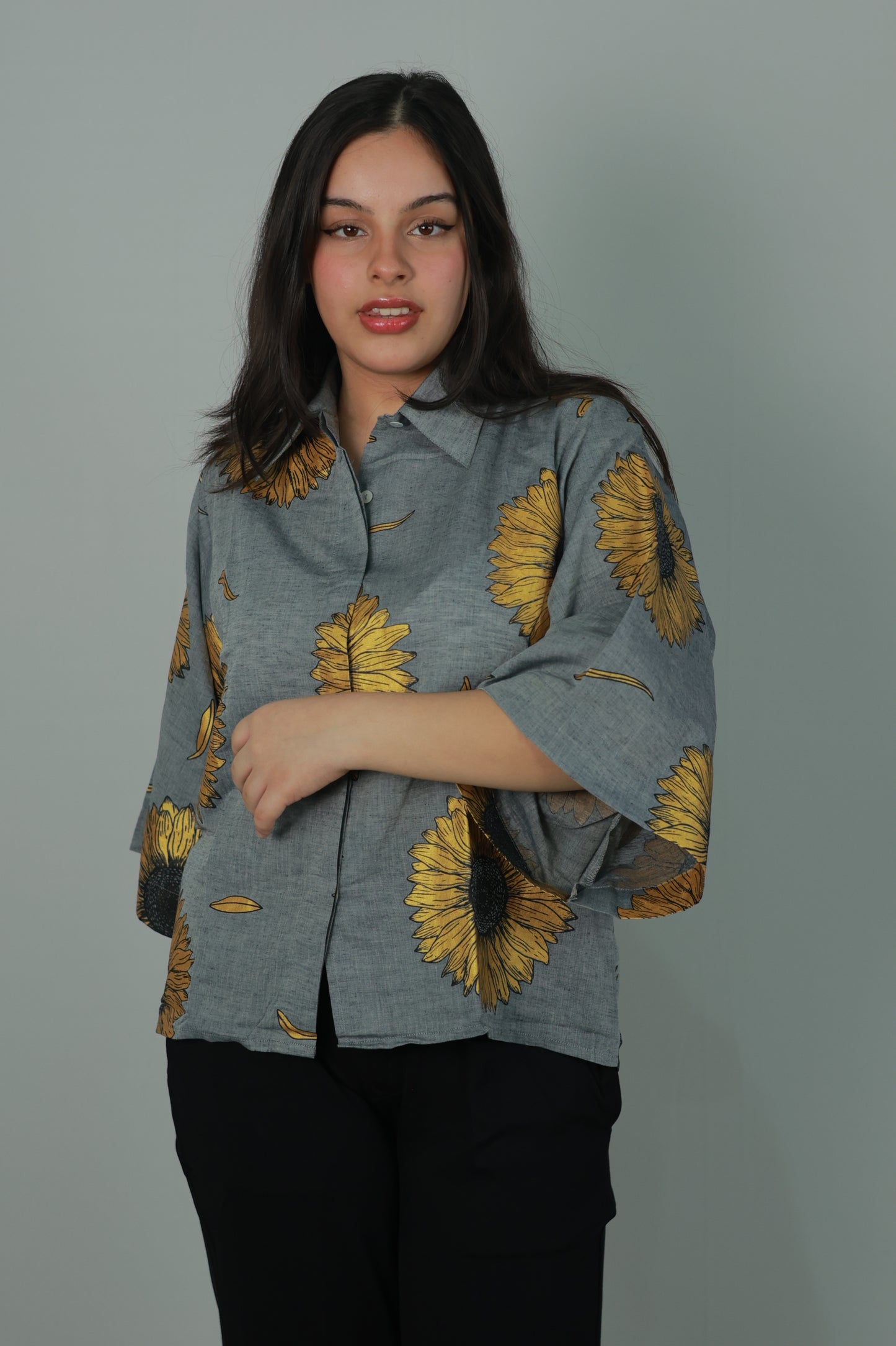 Grey Sunflower All Over Printed Shirt