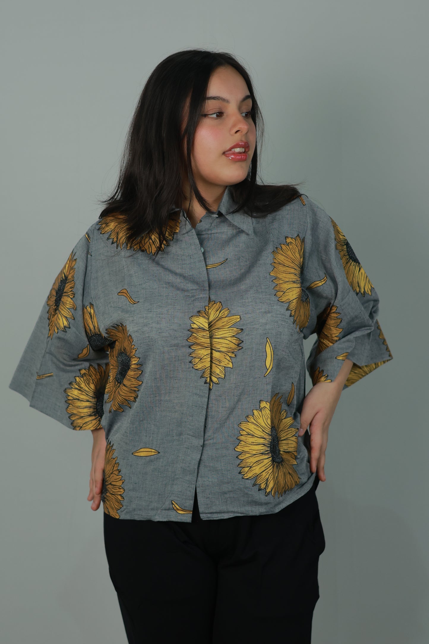 Grey Sunflower All Over Printed Shirt