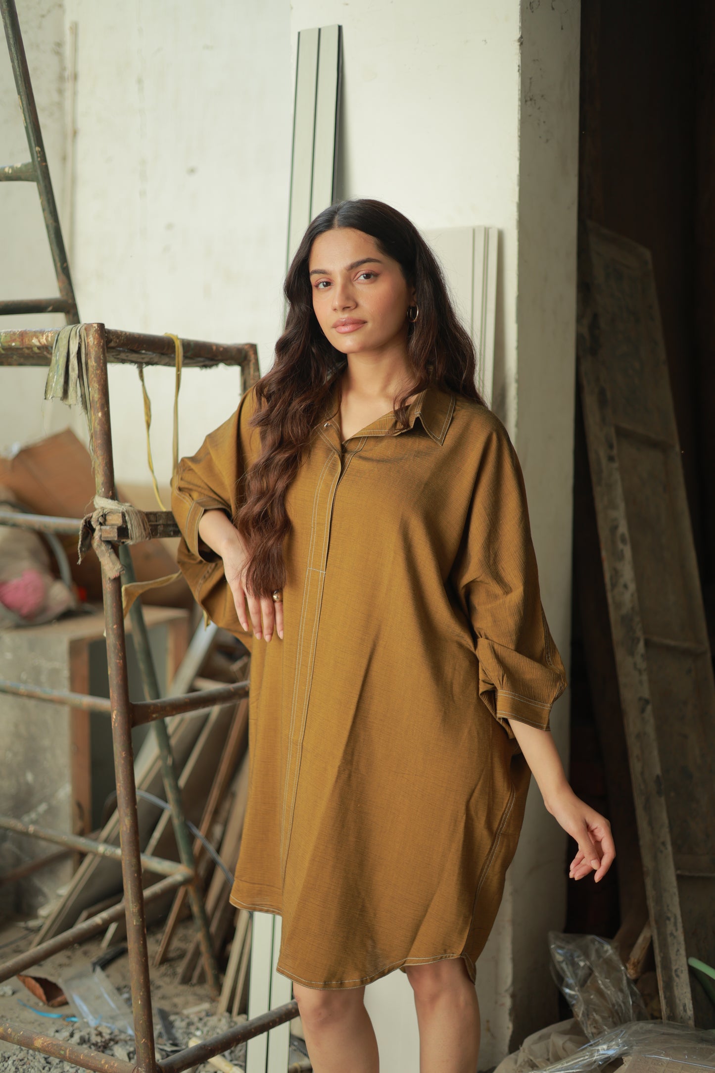 Rust Brown Relaxed Shirt Dress