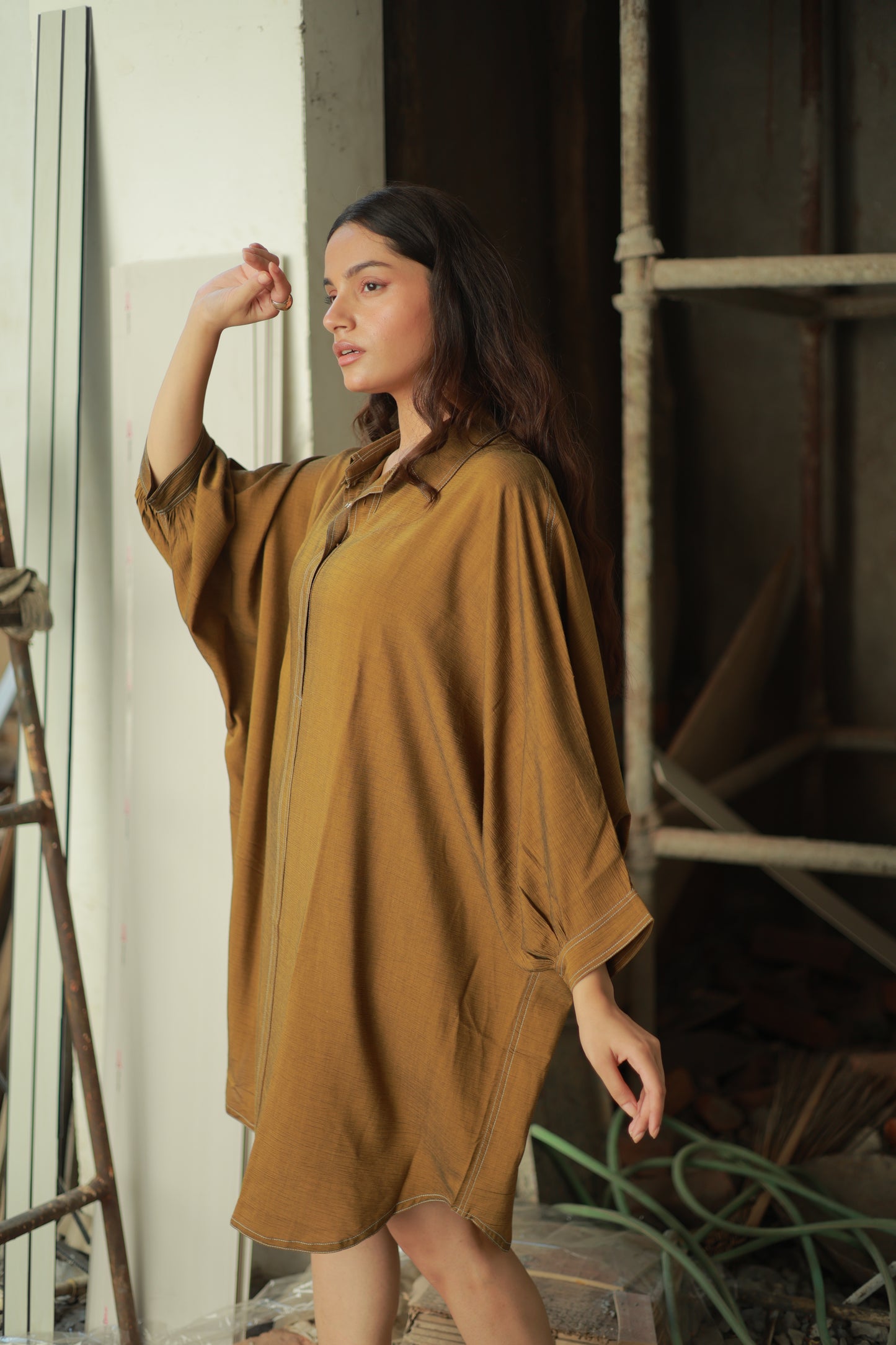 Rust Brown Relaxed Shirt Dress