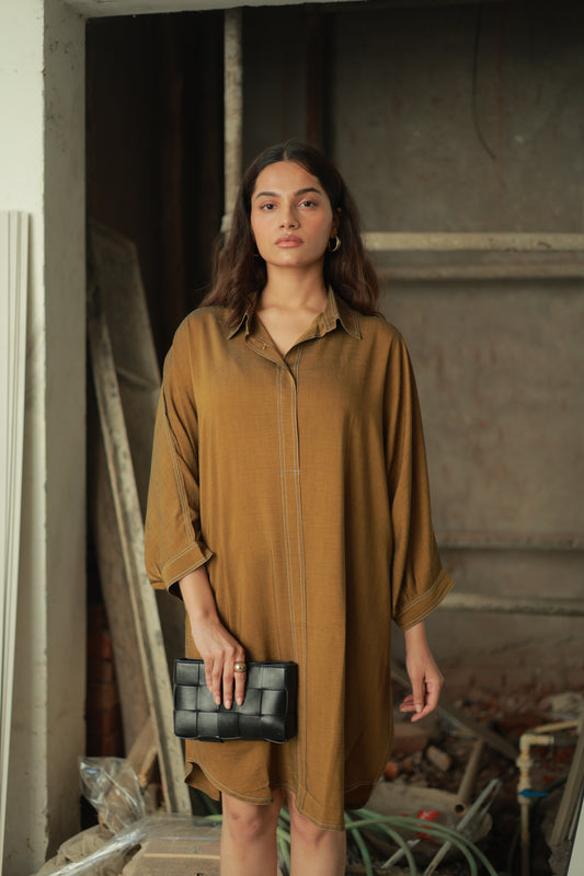 Rust Brown Relaxed Shirt Dress