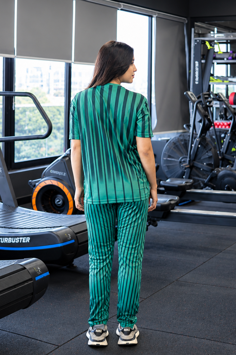 Green Vertical Stripe Stretchable Leggings Set