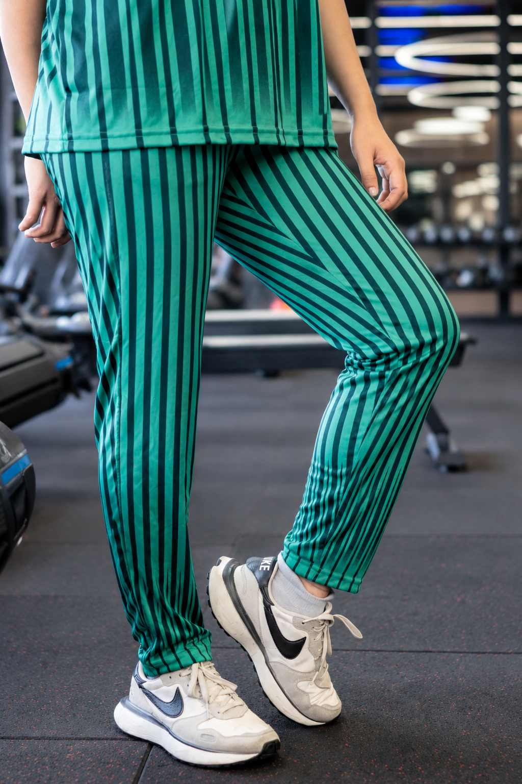 Green Vertical Stripe Stretchable Leggings Set