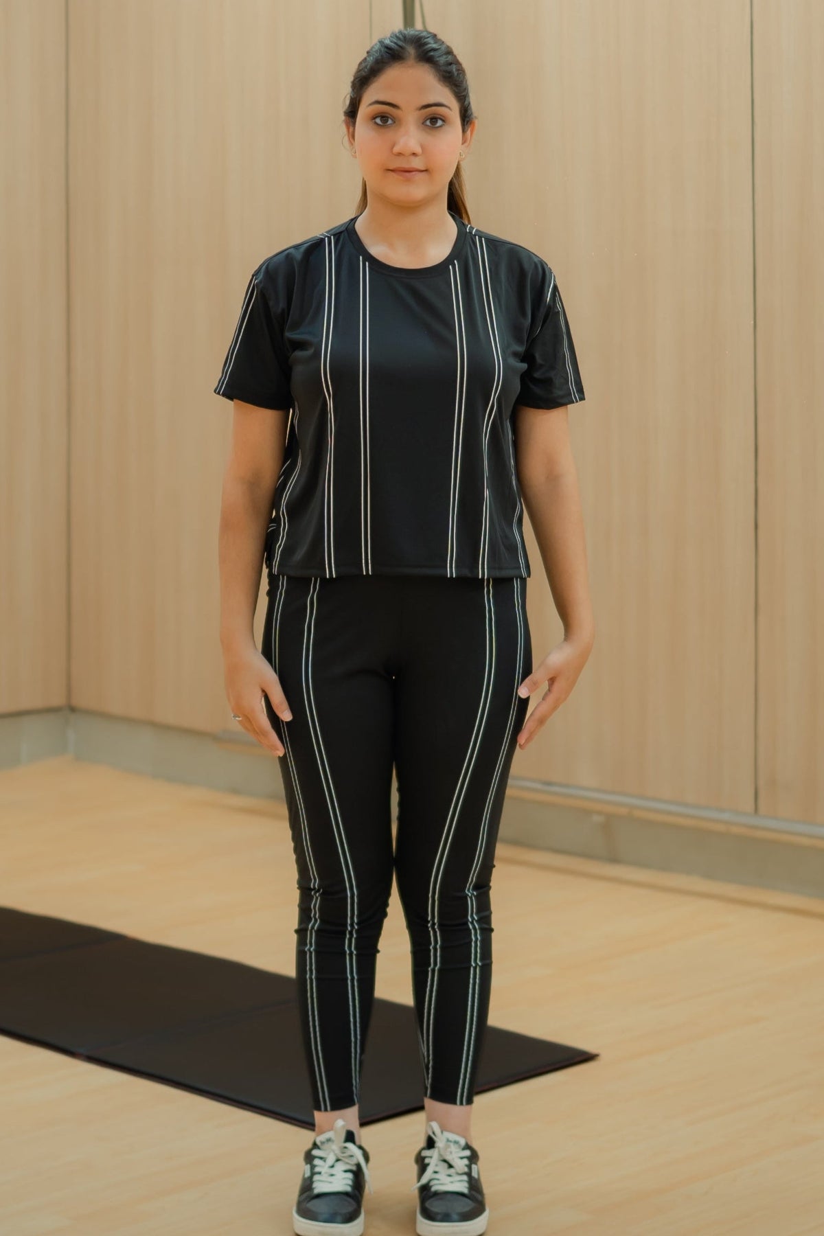Black Striped Stretchable Leggings Set