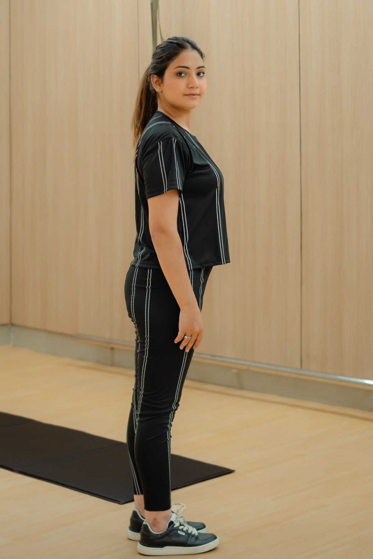 Black Striped Stretchable Leggings Set
