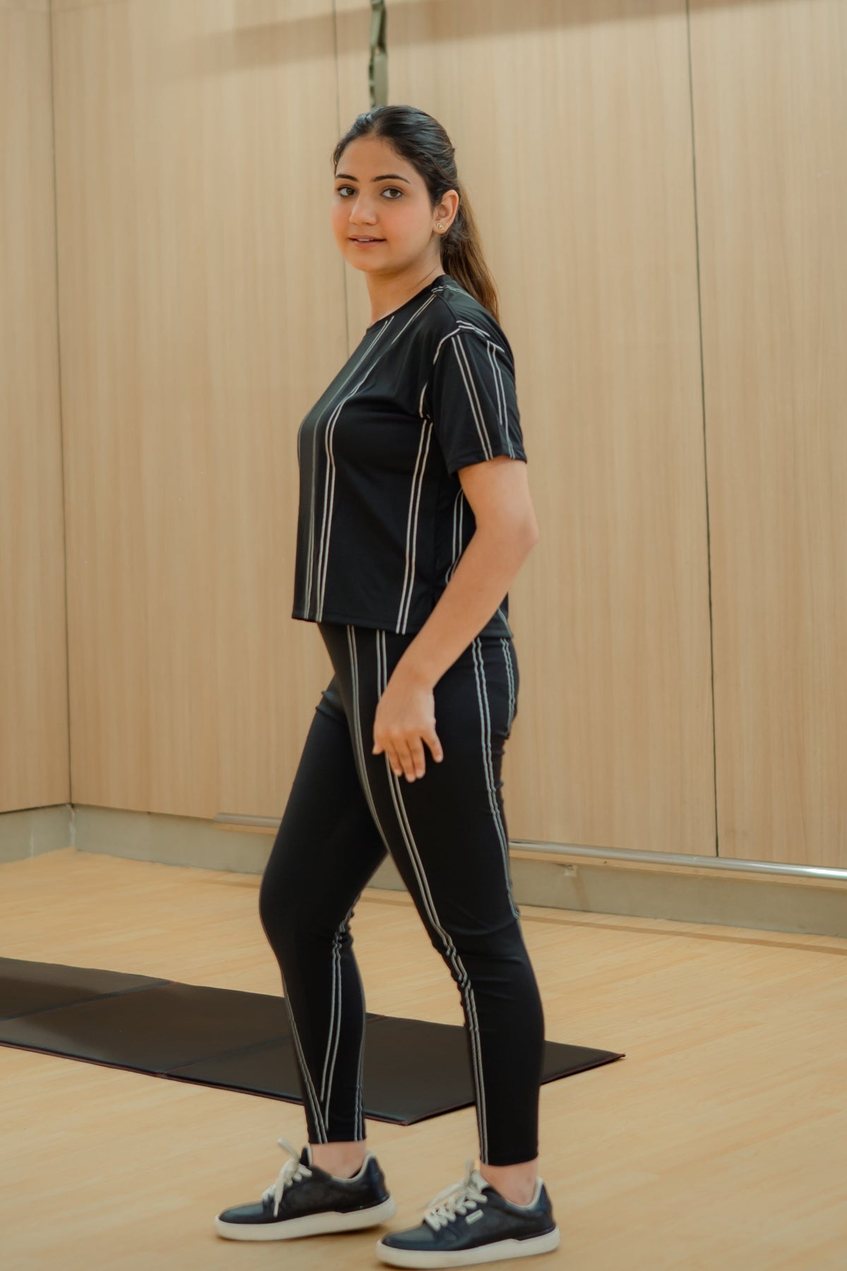 Black Striped Stretchable Leggings Set