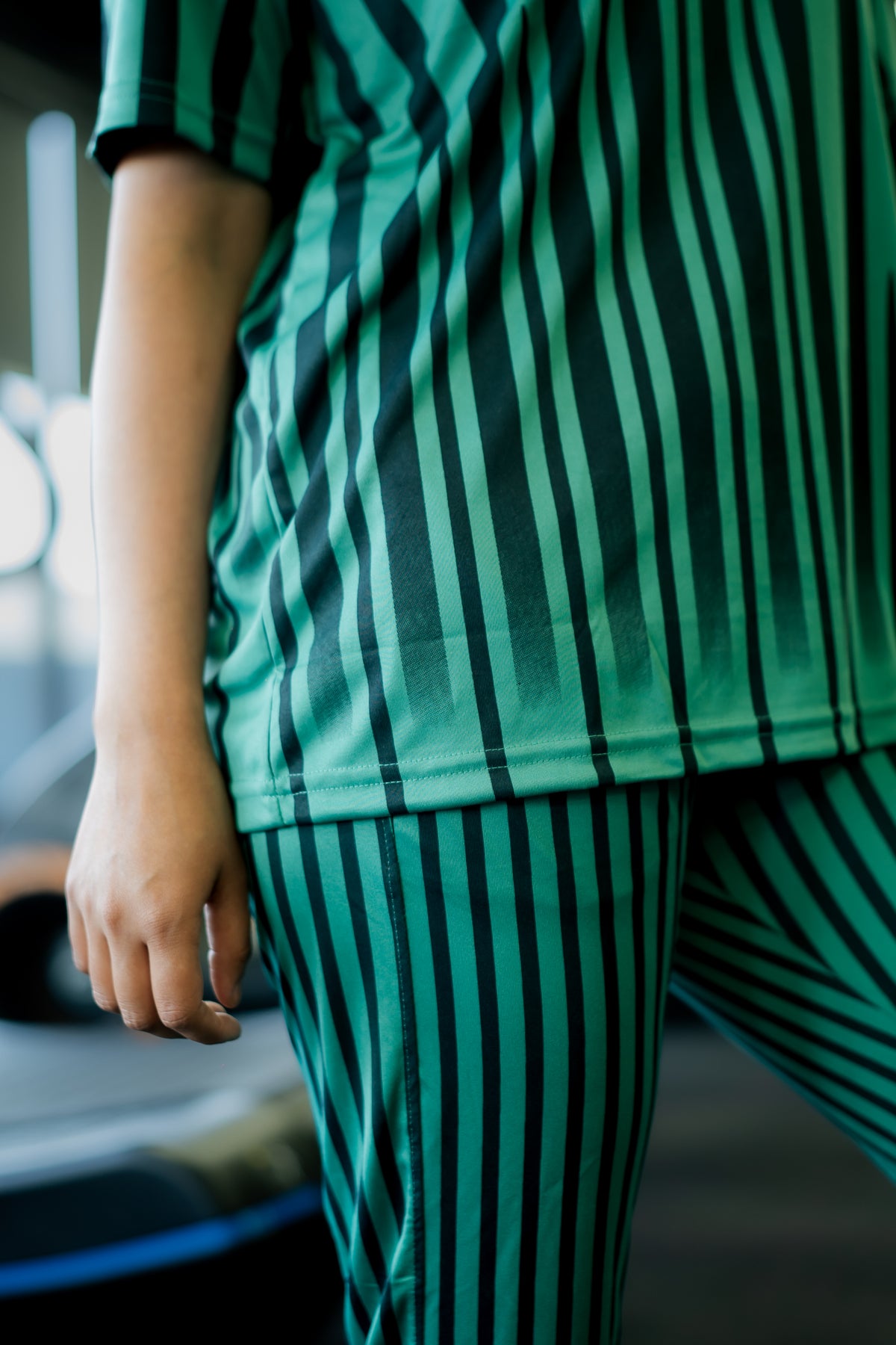 Green Vertical Stripe Stretchable Leggings Set
