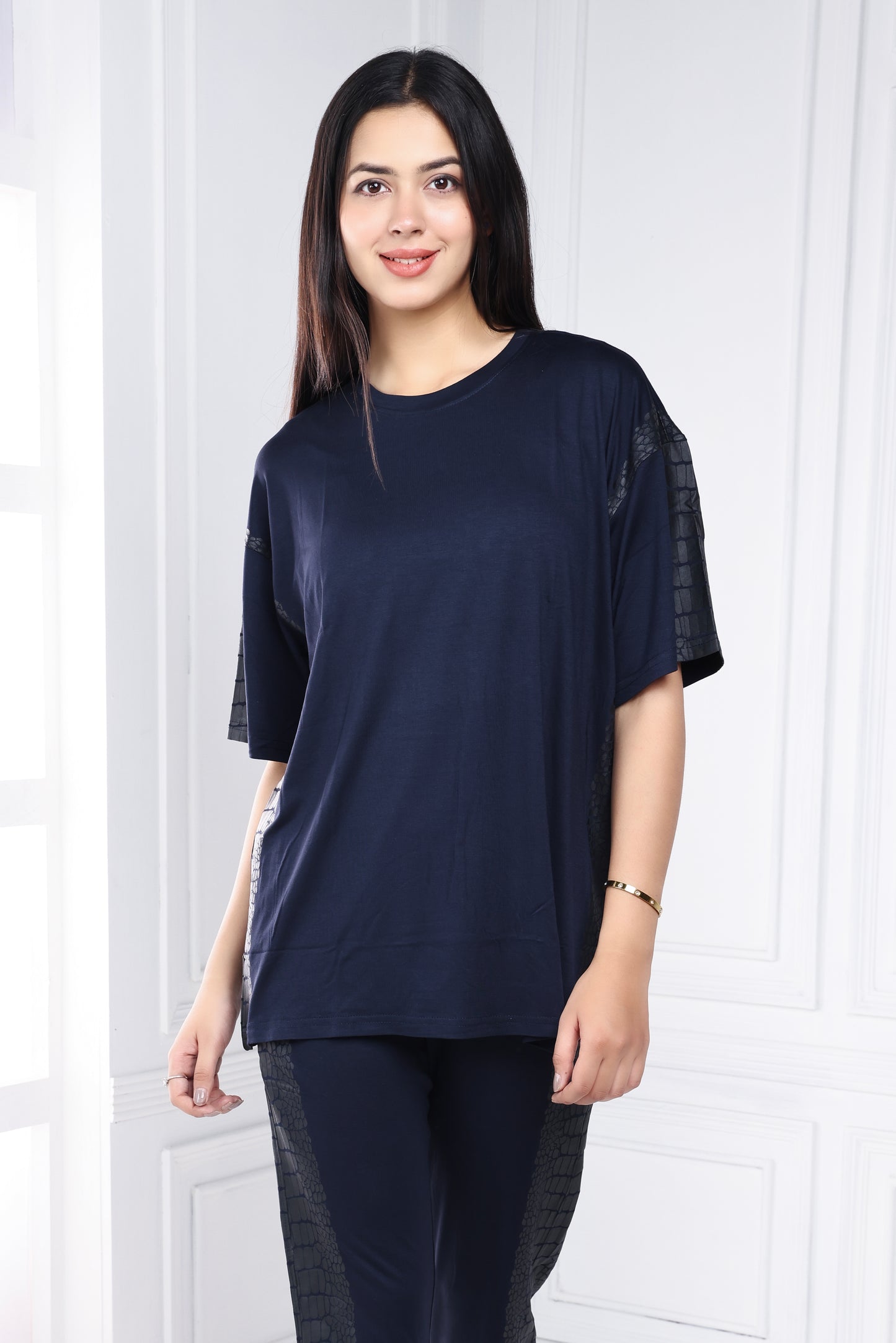 Navy Snakeskin Detailed Leggings Set